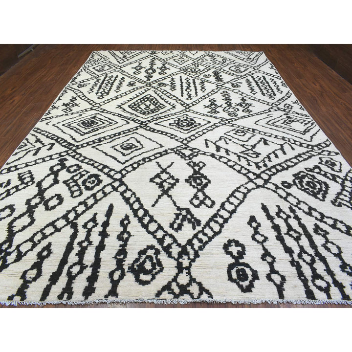 9'10" x 13'8" New Hand Knotted Ivory Wool Rectangle Oriental Rug - MOA10272616