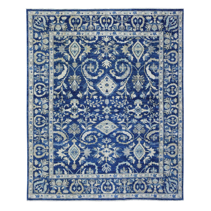 8'0" x 10'0" New Hand Knotted Blue Wool Rectangle Oriental Rug - MOA10272689