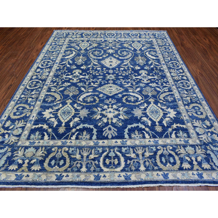 8'0" x 10'0" New Hand Knotted Blue Wool Rectangle Oriental Rug - MOA10272689