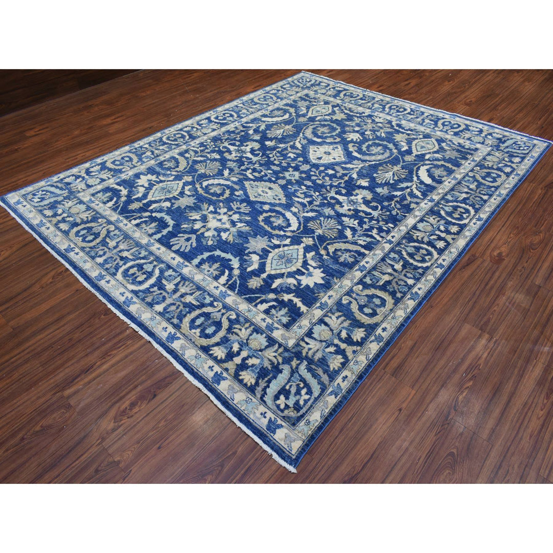 8'0" x 10'0" New Hand Knotted Blue Wool Rectangle Oriental Rug - MOA10272689