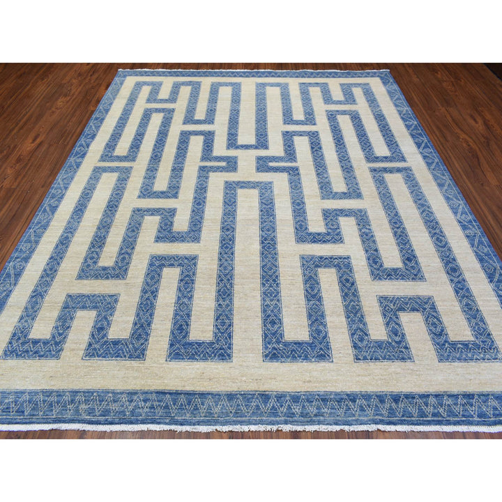 8'0" x 9'5" New Hand Knotted Blue Wool Rectangle Oriental Rug - MOA10272721