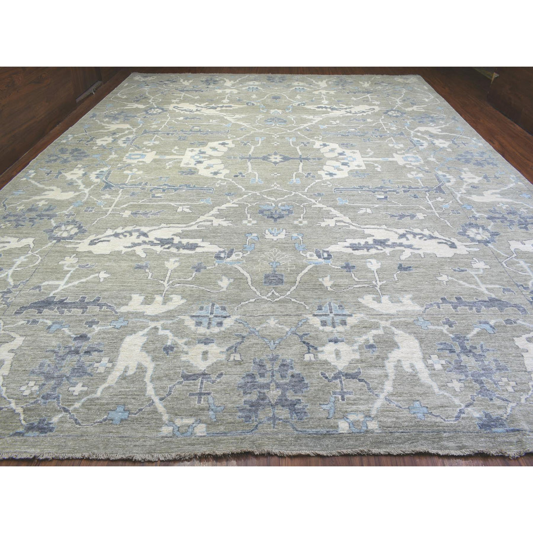 14'0" x 17'10" New Hand Knotted Grey Wool Rectangle Oriental Rug - MOA10272731