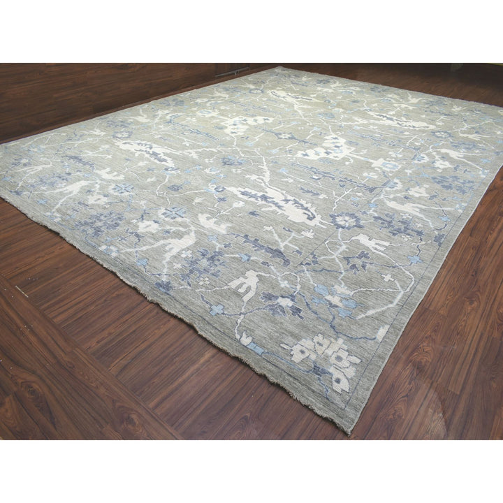 14'0" x 17'10" New Hand Knotted Grey Wool Rectangle Oriental Rug - MOA10272731