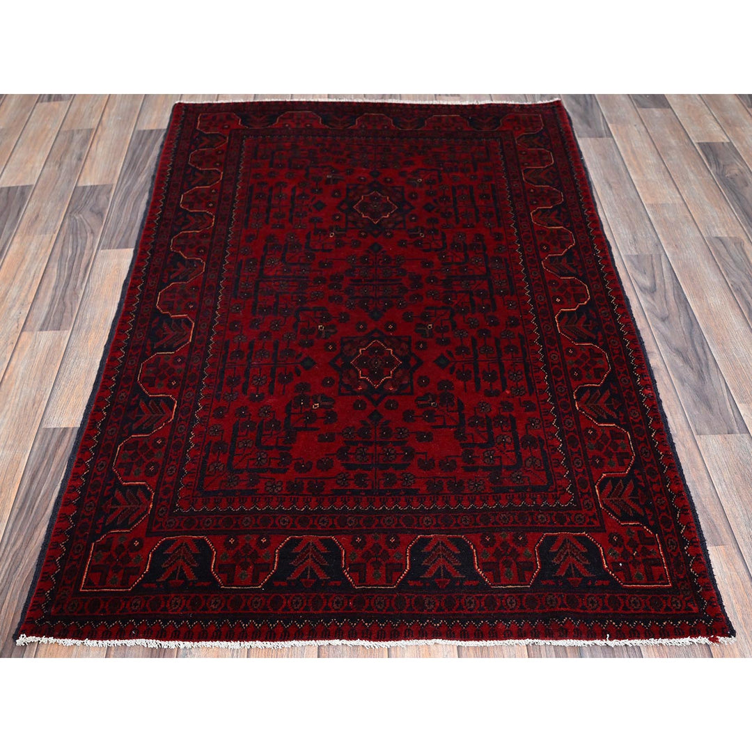3'4" x 5'0" New Hand Knotted Red Wool Rectangle Oriental Rug - MOA102727