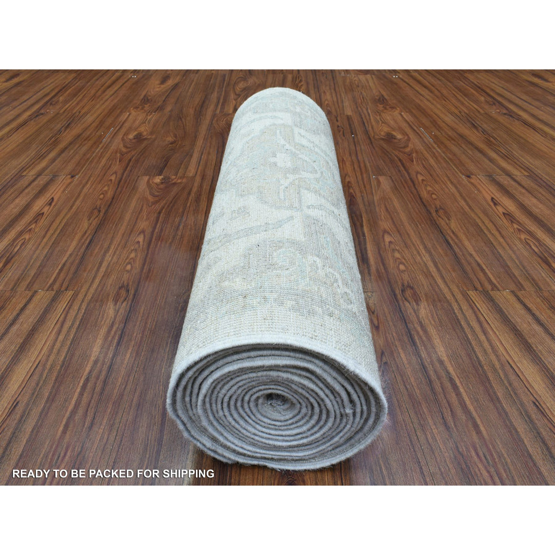 2'6" x 19'4" New Hand Knotted Ivory Wool Runner Oriental Rug - MOA10272801