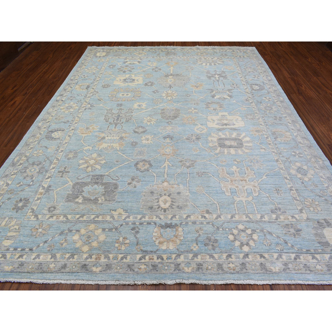 9'1" x 11'10" New Hand Knotted Blue Wool Rectangle Oriental Rug - MOA10272812