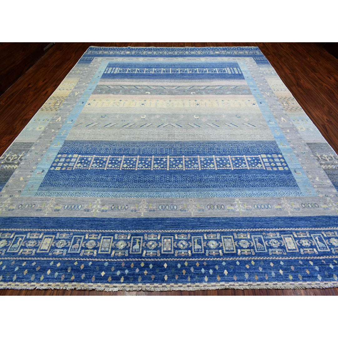 10'2" x 13'7" New Hand Knotted Blue Wool Rectangle Oriental Rug - MOA10272821