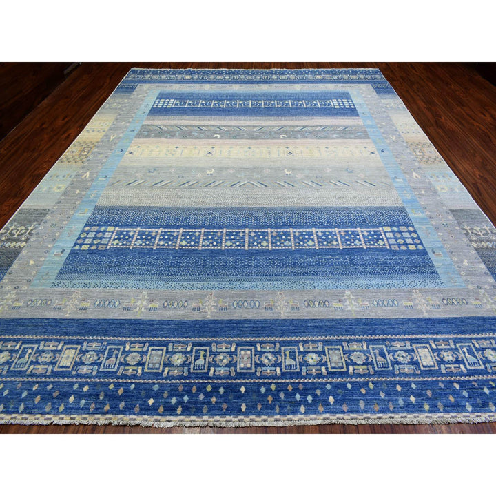 10'2" x 13'7" New Hand Knotted Blue Wool Rectangle Oriental Rug - MOA10272821