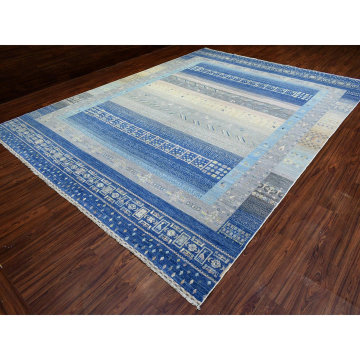 10'2" x 13'7" New Hand Knotted Blue Wool Rectangle Oriental Rug - MOA10272821