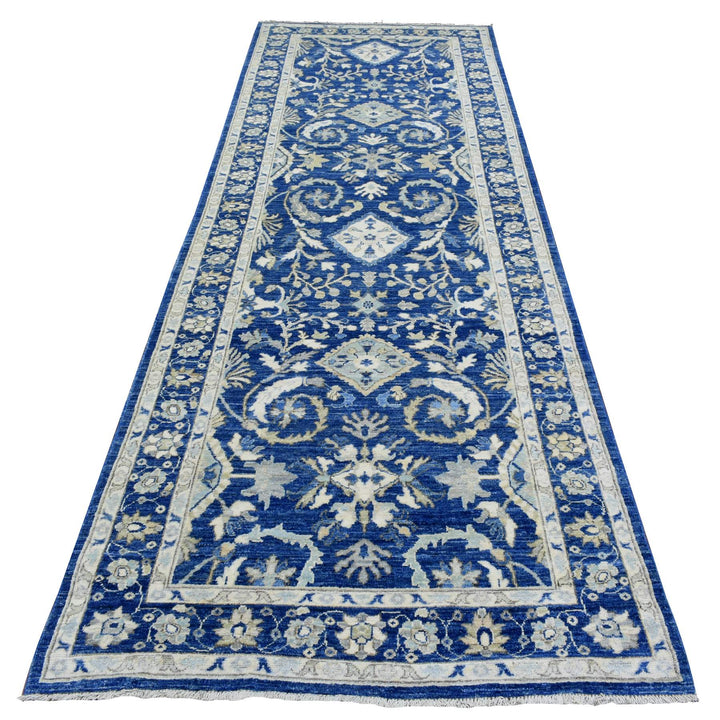 4'0" x 11'8" New Hand Knotted Blue Wool Runner Oriental Rug - MOA10272827