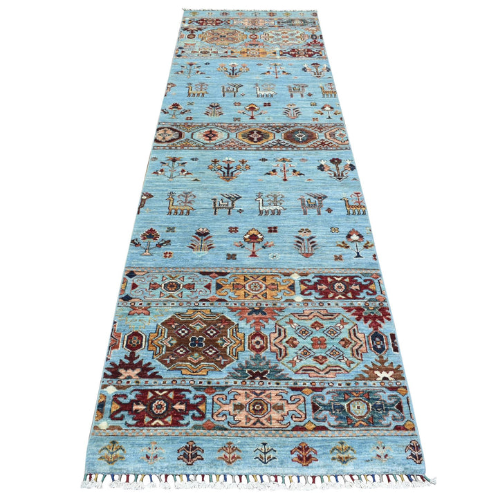 2'9" x 9'10" New Hand Knotted Blue Wool Runner Oriental Rug - MOA10272853