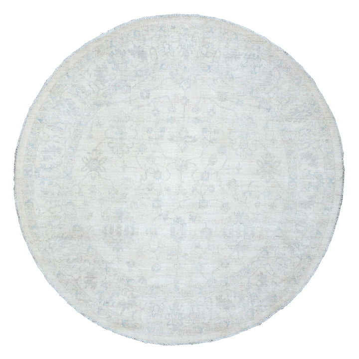 7'10" x 7'8" New Hand Knotted Ivory Wool Round Oriental Rug - MOA10272881