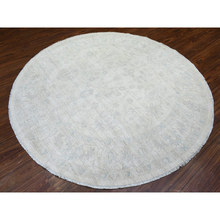 7'10" x 7'8" New Hand Knotted Ivory Wool Round Oriental Rug - MOA10272881