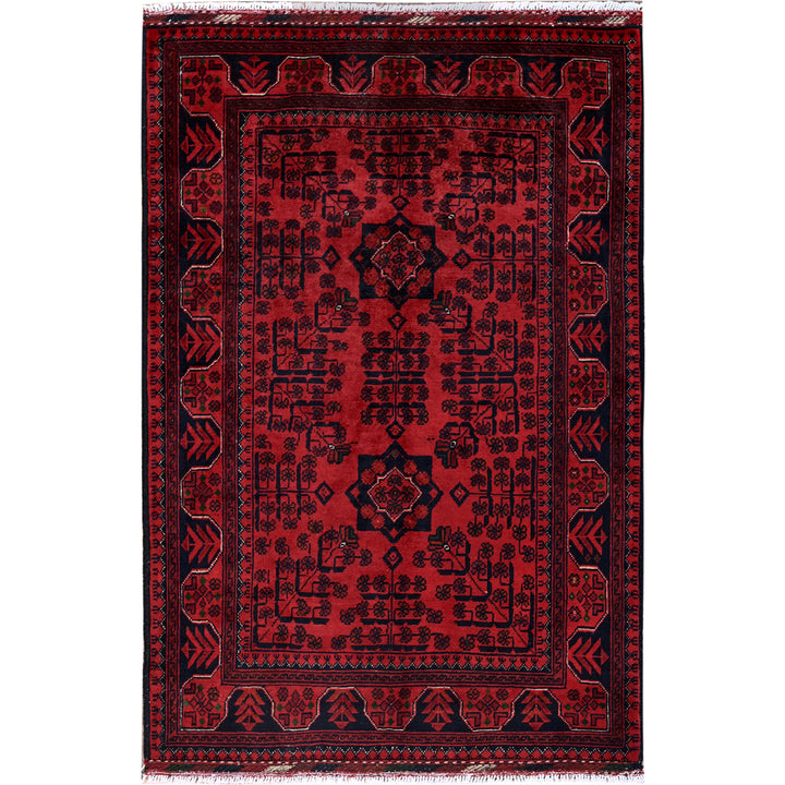 3'3" x 4'10" New Hand Knotted Red Wool Rectangle Oriental Rug - MOA102728