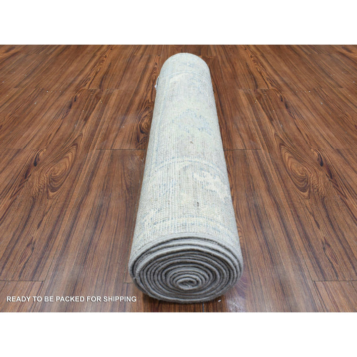 2'9" x 15'3" New Hand Knotted Grey Wool Runner Oriental Rug - MOA10272902