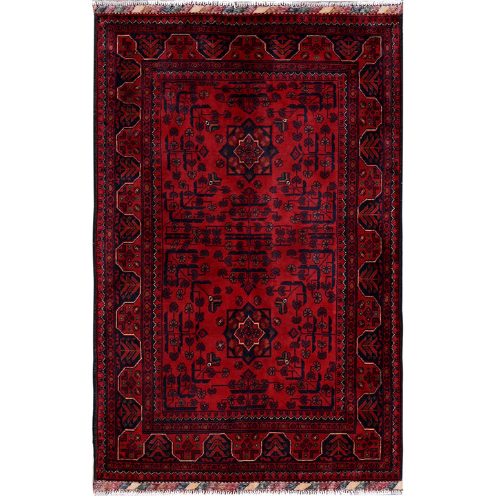 3'3" x 5'1" New Hand Knotted Red Wool Rectangle Oriental Rug - MOA102729