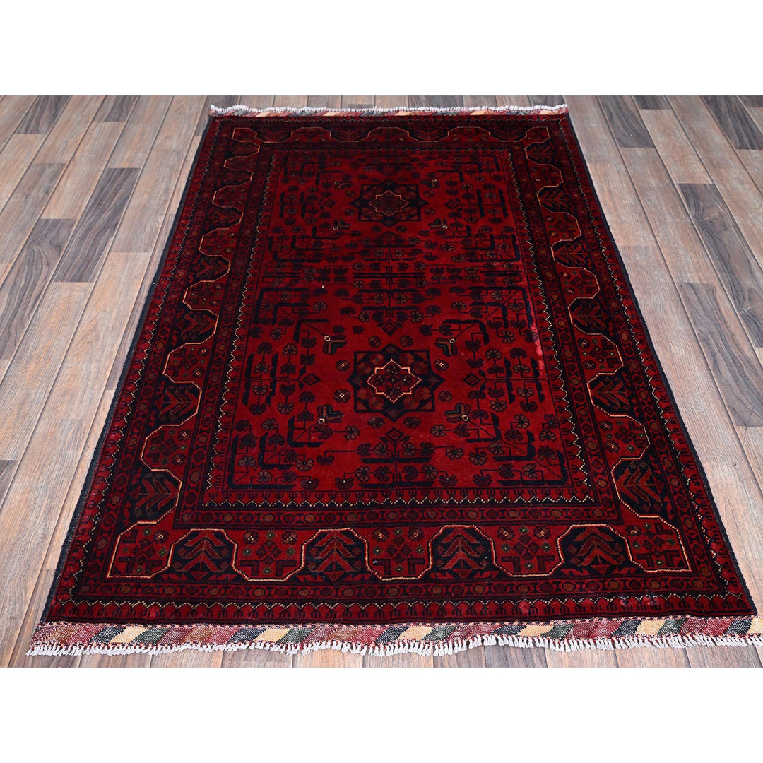 3'3" x 5'1" New Hand Knotted Red Wool Rectangle Oriental Rug - MOA102729