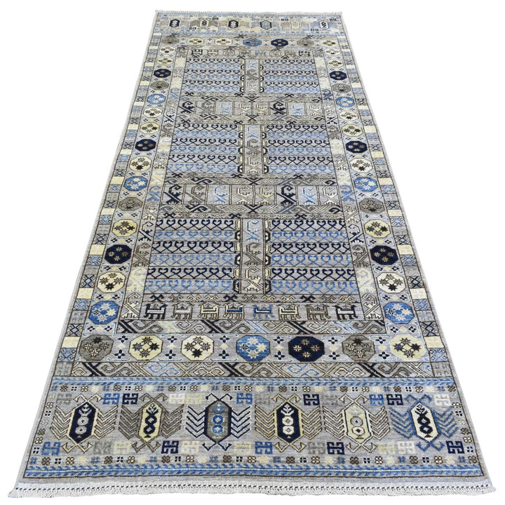 4'0" x 9'9" New Hand Knotted Grey Wool Runner Oriental Rug - MOA10273007