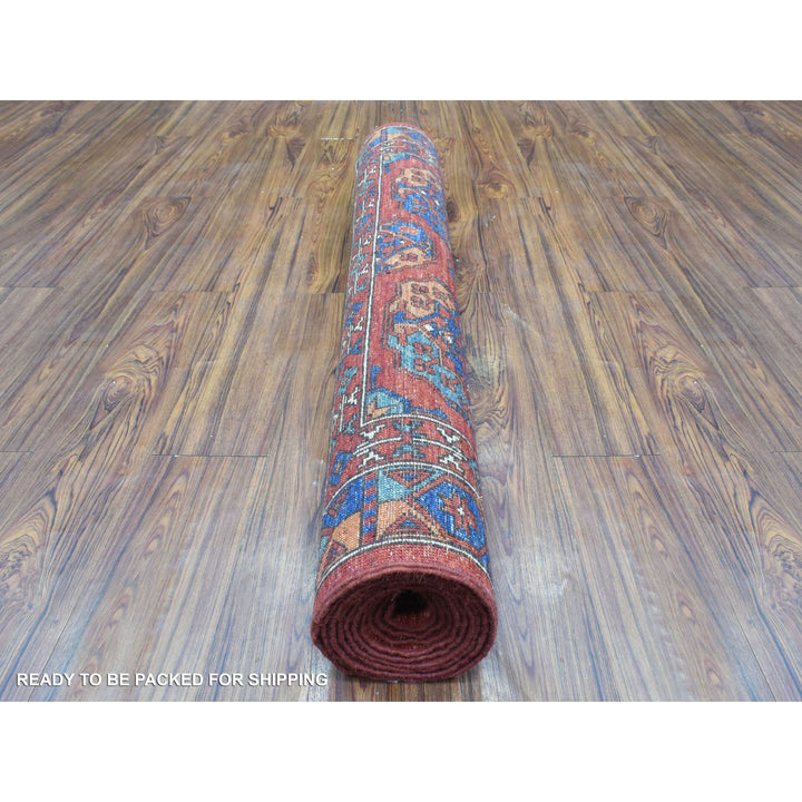 4'1" x 11'3" New Hand Knotted Red Wool Runner Oriental Rug - MOA10273013