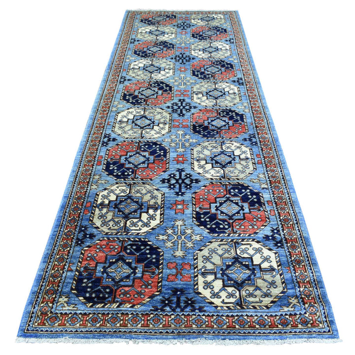 4'0" x 11'8" New Hand Knotted Blue Wool Runner Oriental Rug - MOA10273016