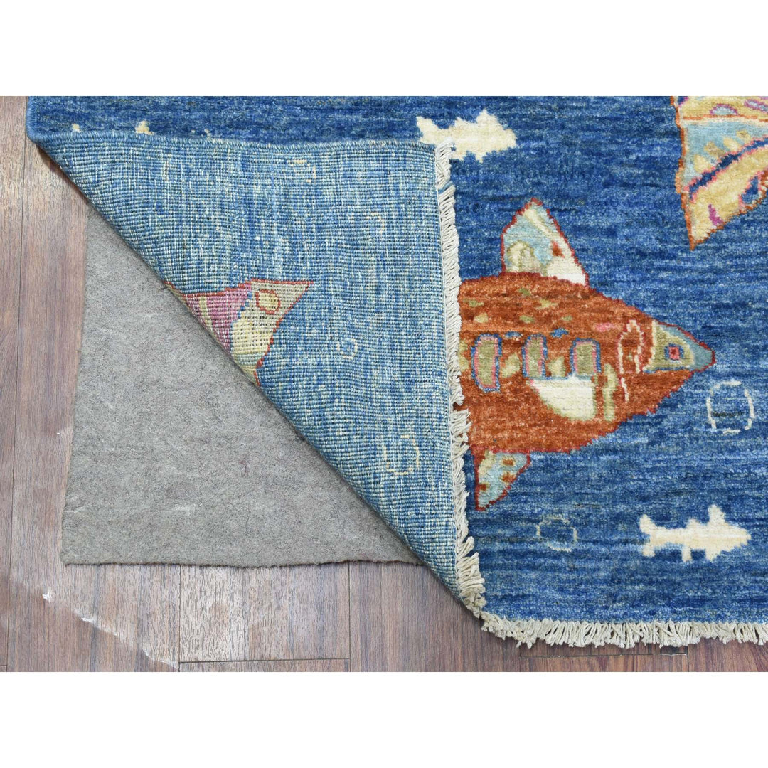 4'0" x 5'8" New Hand Knotted Blue Wool Rectangle Oriental Rug - MOA10273019