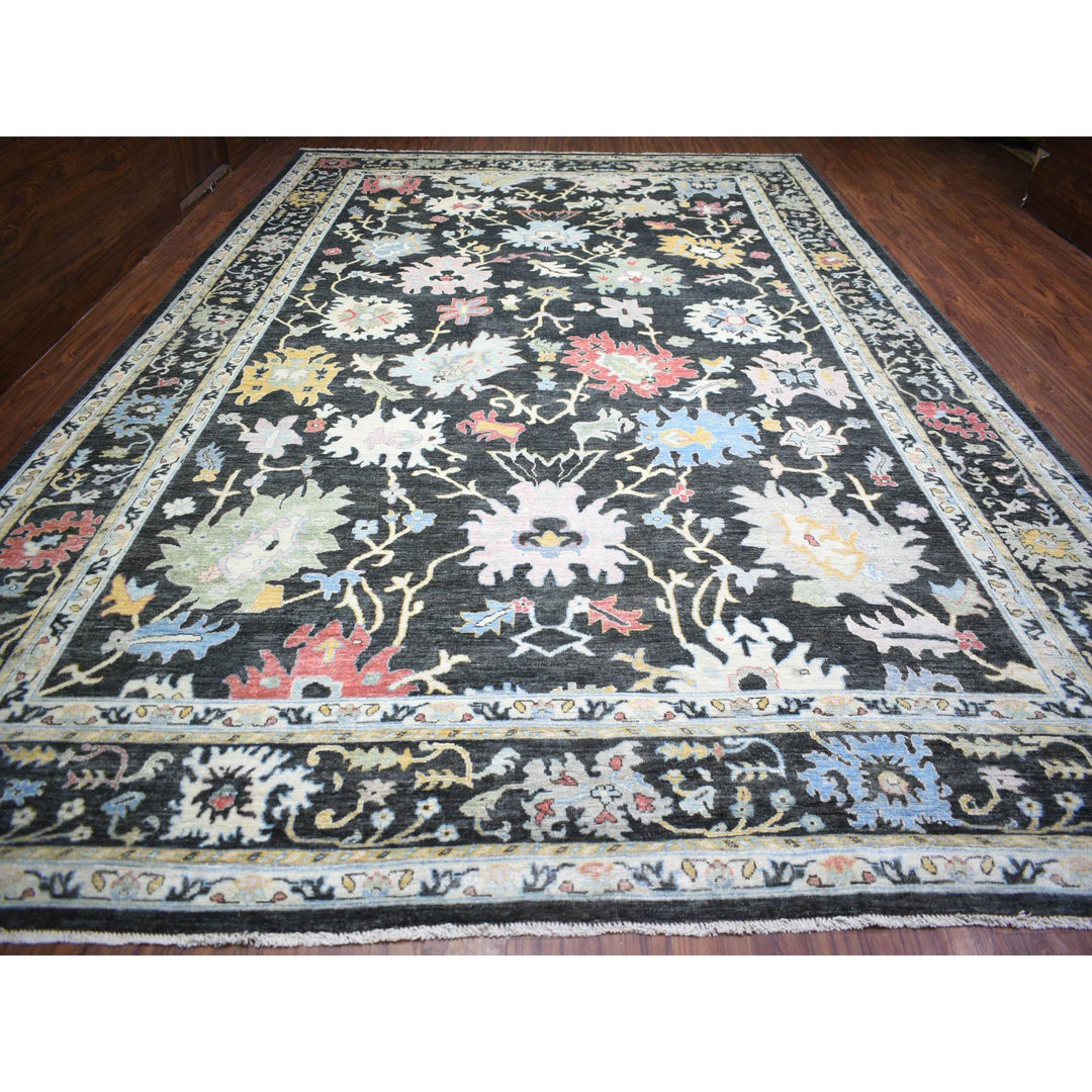 11'9" x 17'7" New Hand Knotted Black Wool Rectangle Oriental Rug - MOA10273022