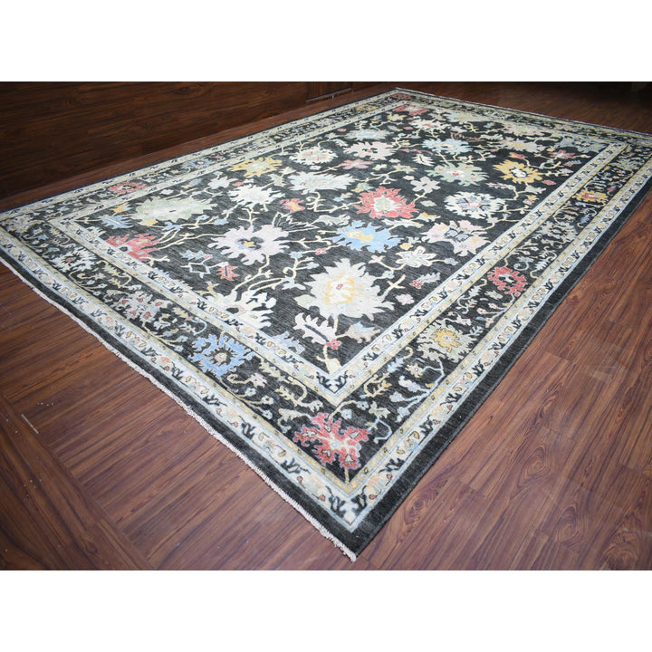 11'9" x 17'7" New Hand Knotted Black Wool Rectangle Oriental Rug - MOA10273022