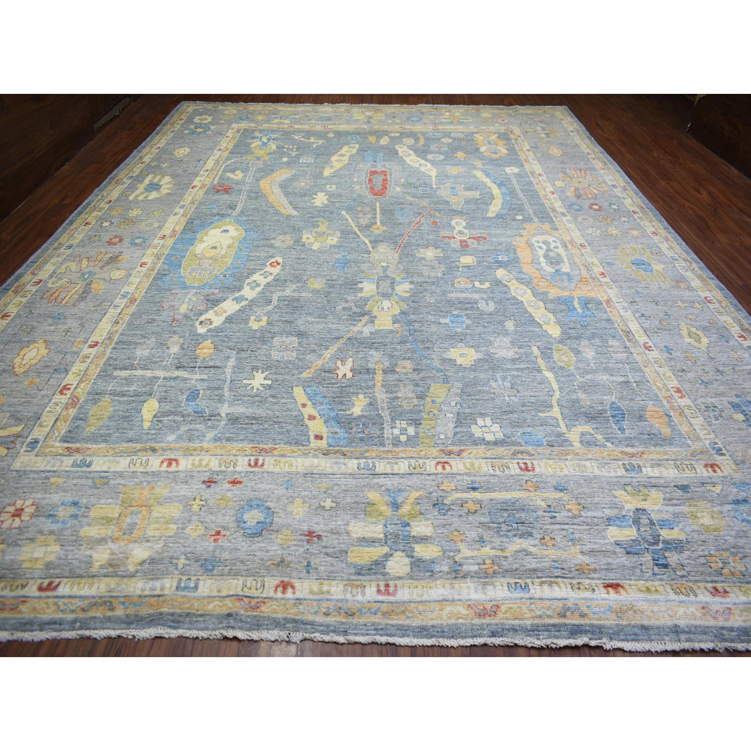 12'0" x 16'0" New Hand Knotted Grey Wool Rectangle Oriental Rug - MOA10273024