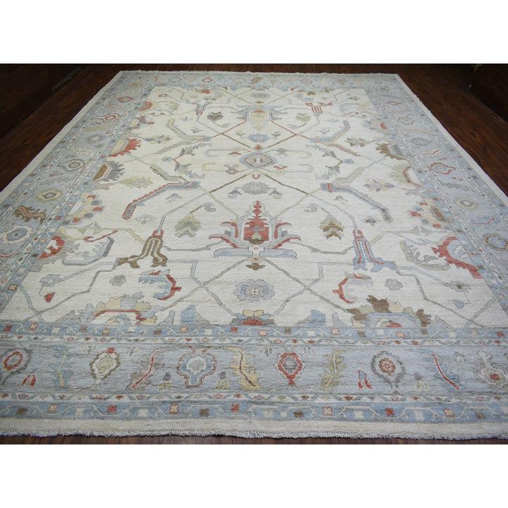 12'4" x 15'3" New Hand Knotted Ivory Wool Rectangle Oriental Rug - MOA10273025