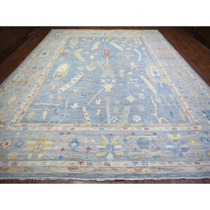 11'10" x 16'0" New Hand Knotted Blue Wool Rectangle Oriental Rug - MOA10273028