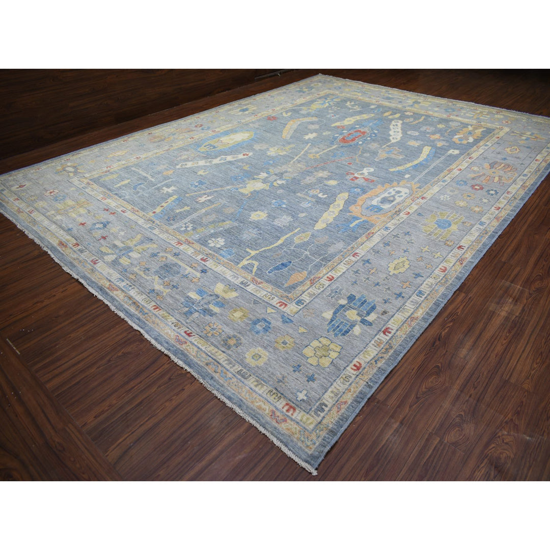 11'10" x 16'0" New Hand Knotted Blue Wool Rectangle Oriental Rug - MOA10273028