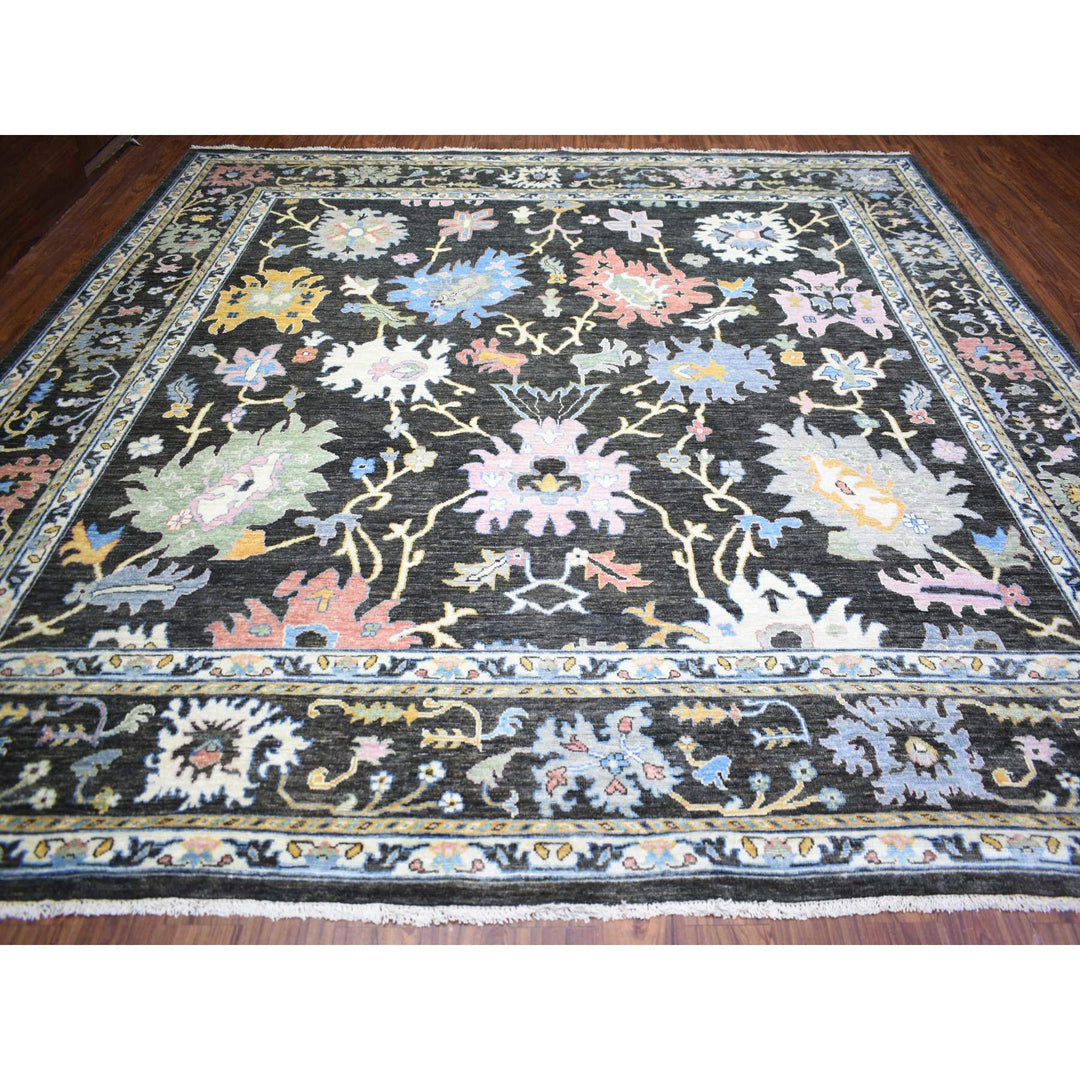 11'5" x 11'10" New Hand Knotted Black Wool Square Oriental Rug - MOA10273029