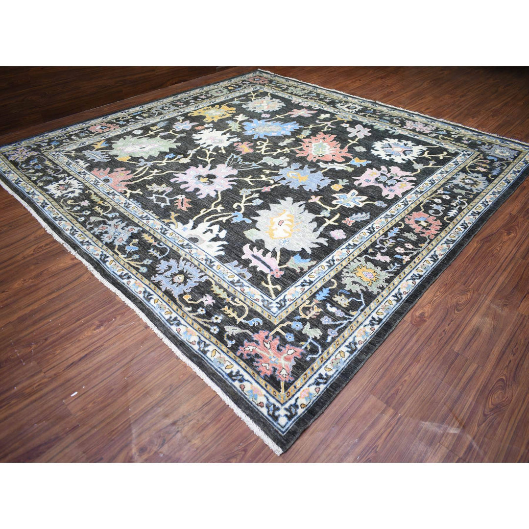 11'5" x 11'10" New Hand Knotted Black Wool Square Oriental Rug - MOA10273029