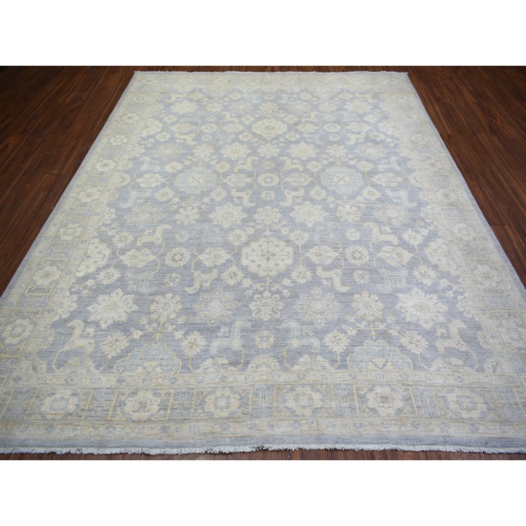 7'10" x 9'7" New Hand Knotted Grey Wool Rectangle Oriental Rug - MOA10273035