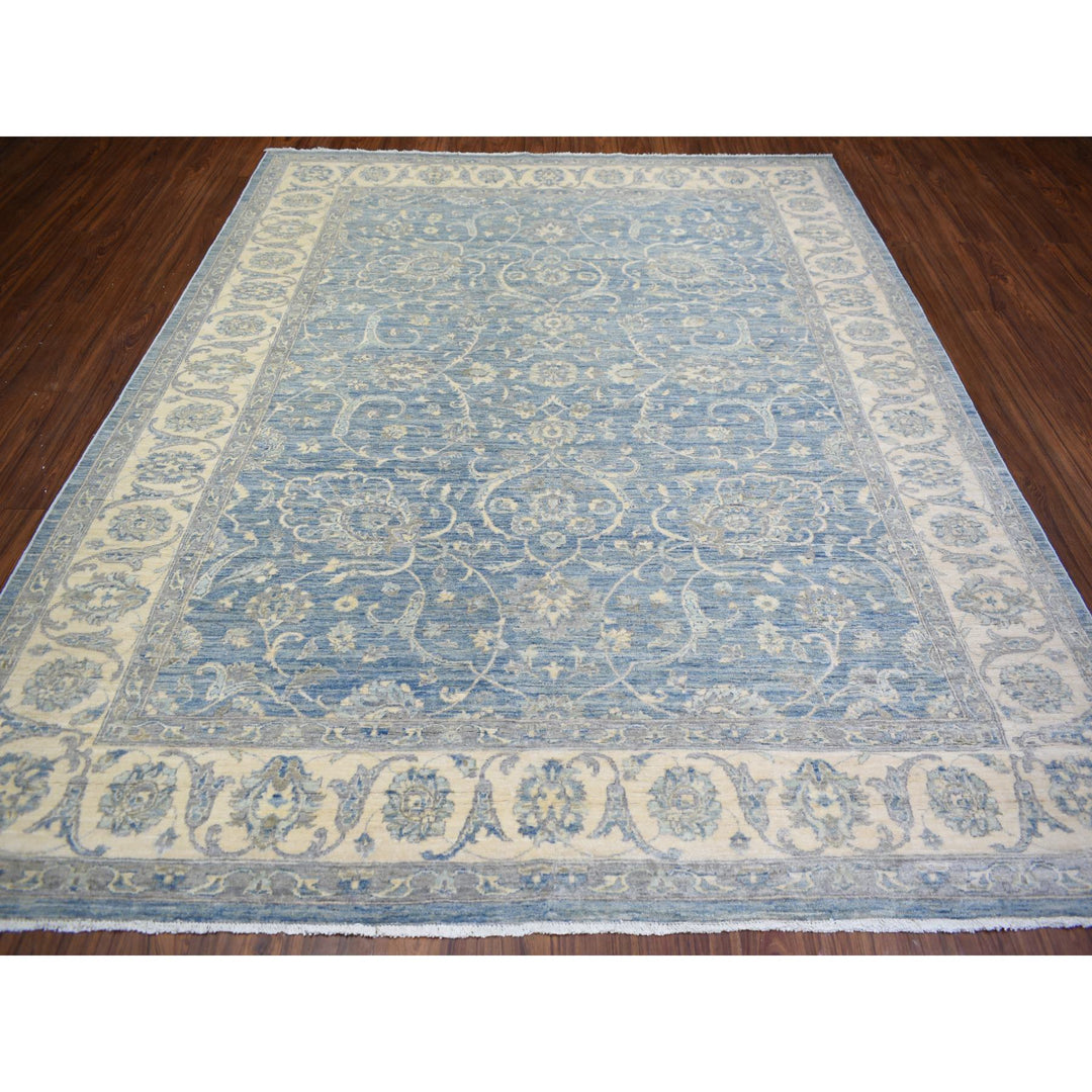 8'0" x 9'9" New Hand Knotted Blue Wool Rectangle Oriental Rug - MOA10273051