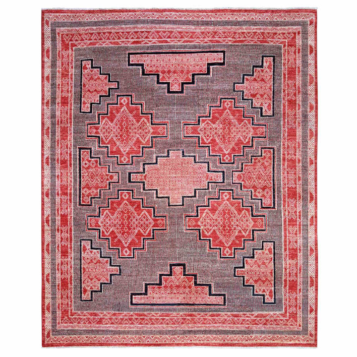 7'10" x 9'4" New Hand Knotted Red Wool Rectangle Oriental Rug - MOA10273107