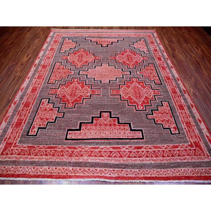 7'10" x 9'4" New Hand Knotted Red Wool Rectangle Oriental Rug - MOA10273107