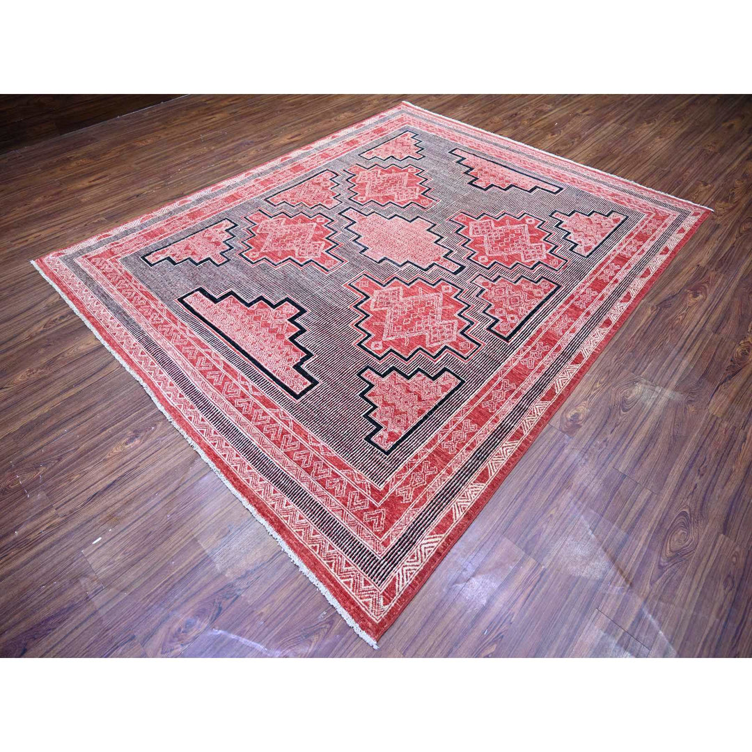 7'10" x 9'4" New Hand Knotted Red Wool Rectangle Oriental Rug - MOA10273107