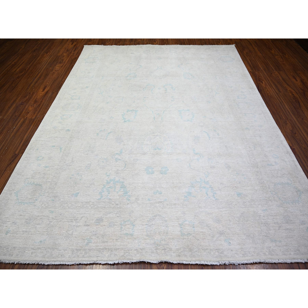 8'0" x 9'7" New Hand Knotted Ivory Wool Rectangle Oriental Rug - MOA10273110