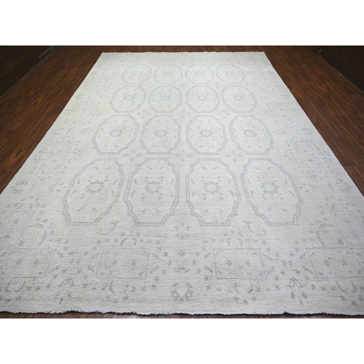 9'9" x 13'9" New Hand Knotted Ivory Wool Rectangle Oriental Rug - MOA10273112