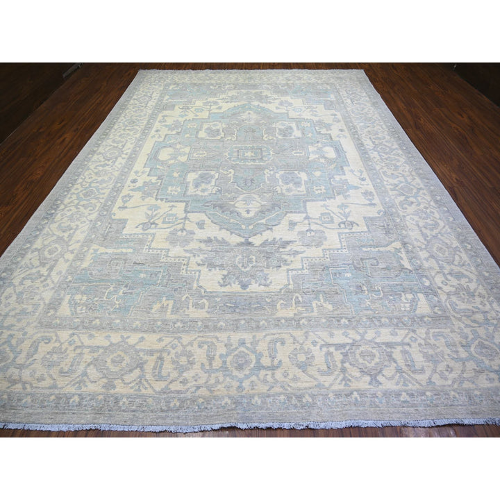 9'9" x 13'5" New Hand Knotted Grey Wool Rectangle Oriental Rug - MOA10273128