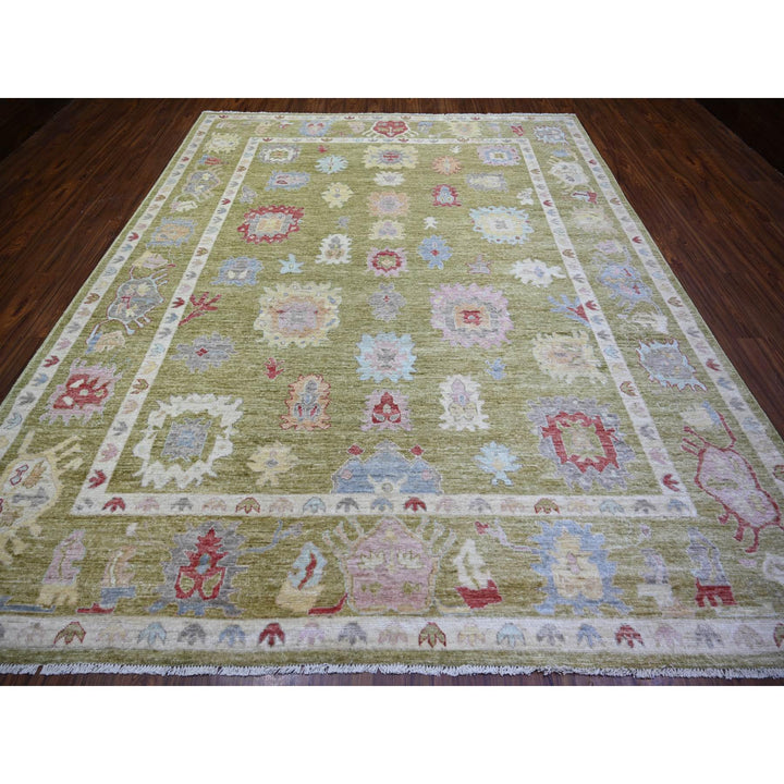 9'3" x 11'10" New Hand Knotted Green Wool Rectangle Oriental Rug - MOA10273195