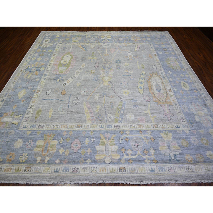 9'9" x 9'9" New Hand Knotted Grey Wool Square Oriental Rug - MOA10273214