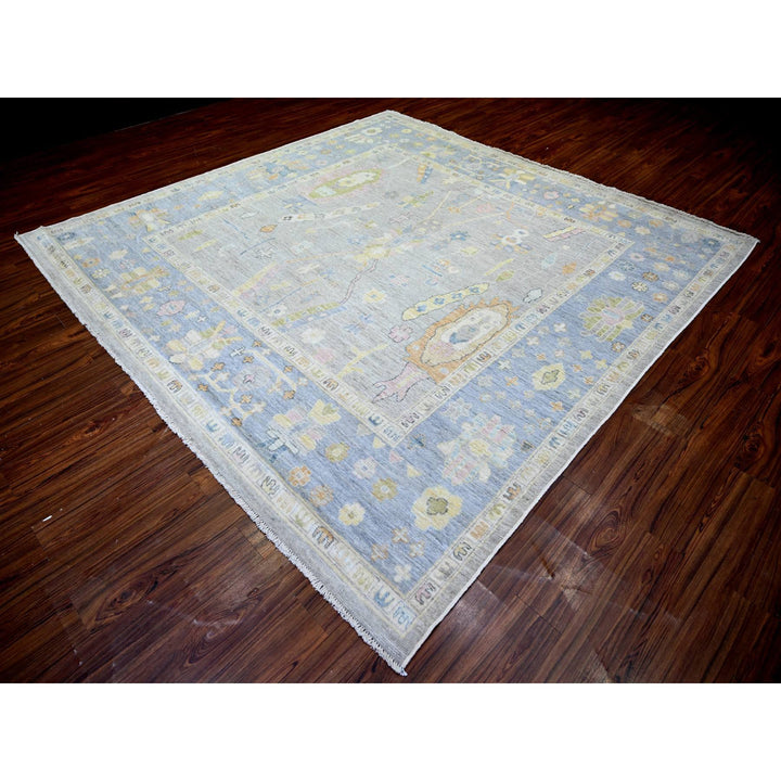 9'9" x 9'9" New Hand Knotted Grey Wool Square Oriental Rug - MOA10273214