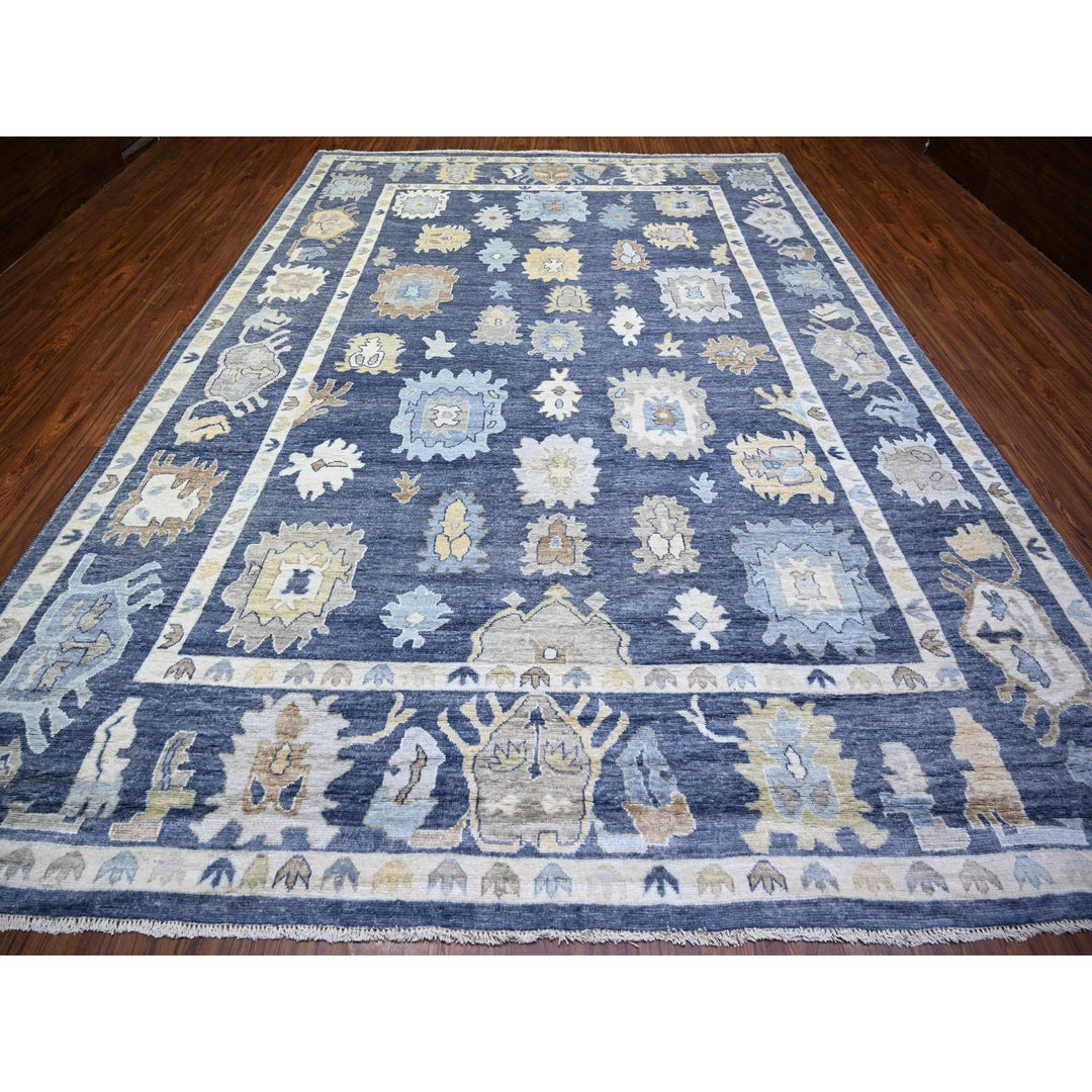 9'9" x 14'2" New Hand Knotted Blue Wool Rectangle Oriental Rug - MOA10273241