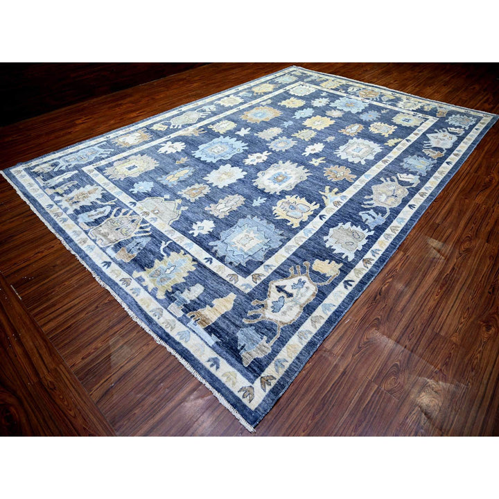 9'9" x 14'2" New Hand Knotted Blue Wool Rectangle Oriental Rug - MOA10273241