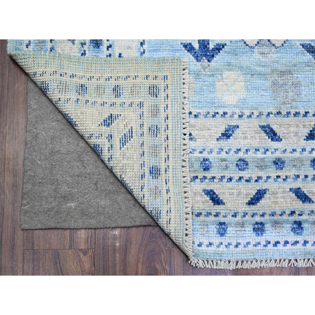 6'1" x 9'0" New Hand Knotted Blue Wool Rectangle Oriental Rug - MOA10273262