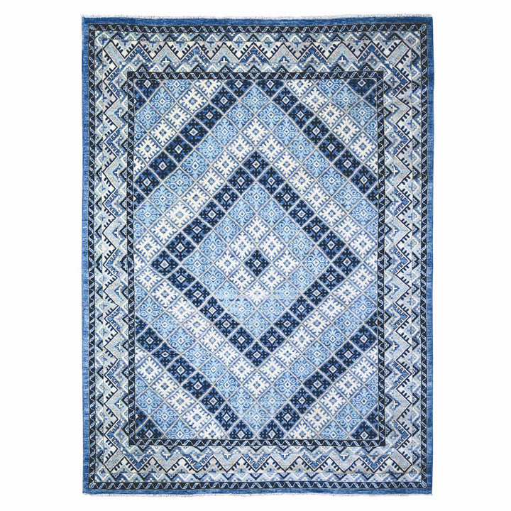 8'9" x 11'9" New Hand Knotted Blue Wool Rectangle Oriental Rug - MOA10273264