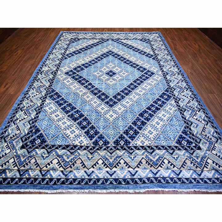 8'9" x 11'9" New Hand Knotted Blue Wool Rectangle Oriental Rug - MOA10273264