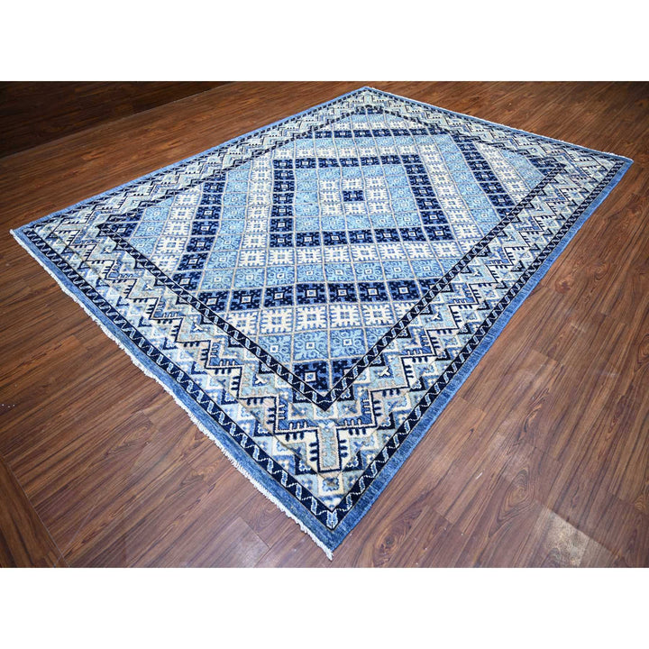 8'9" x 11'9" New Hand Knotted Blue Wool Rectangle Oriental Rug - MOA10273264